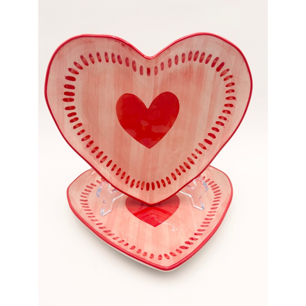 Potters Studio Heart Shaped Plates Set of‎ 2 Valentine Ceramic Dessert Salad